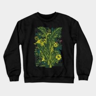 Green Plant Leaf Pattern with Abstract Art Crewneck Sweatshirt